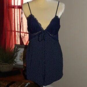Navy White Polka Dot Shorts Romper Jumper Lace Adjustable Straps Tie Back NWT
